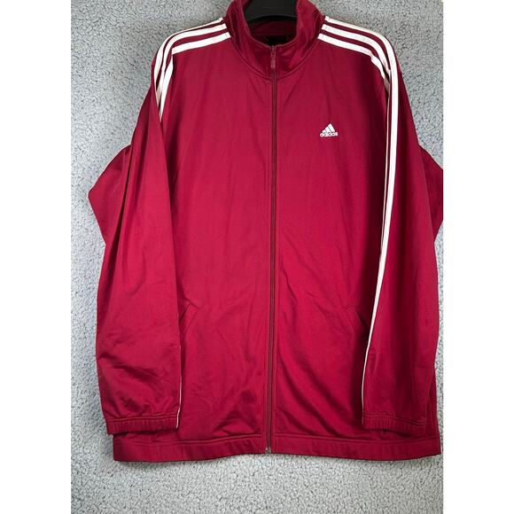Adidas Jacket Mens Large Red White 3 Stripes Full Zip Up Track Casual Classic - Picture 2 of 13